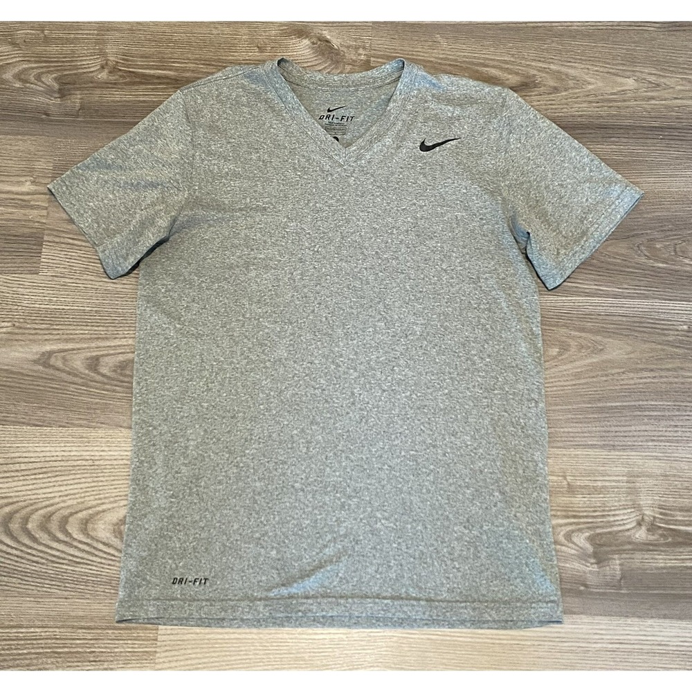 Nike Gray V Neck Performance Dri Fit Workout Active Top Shirt Women's Size Small